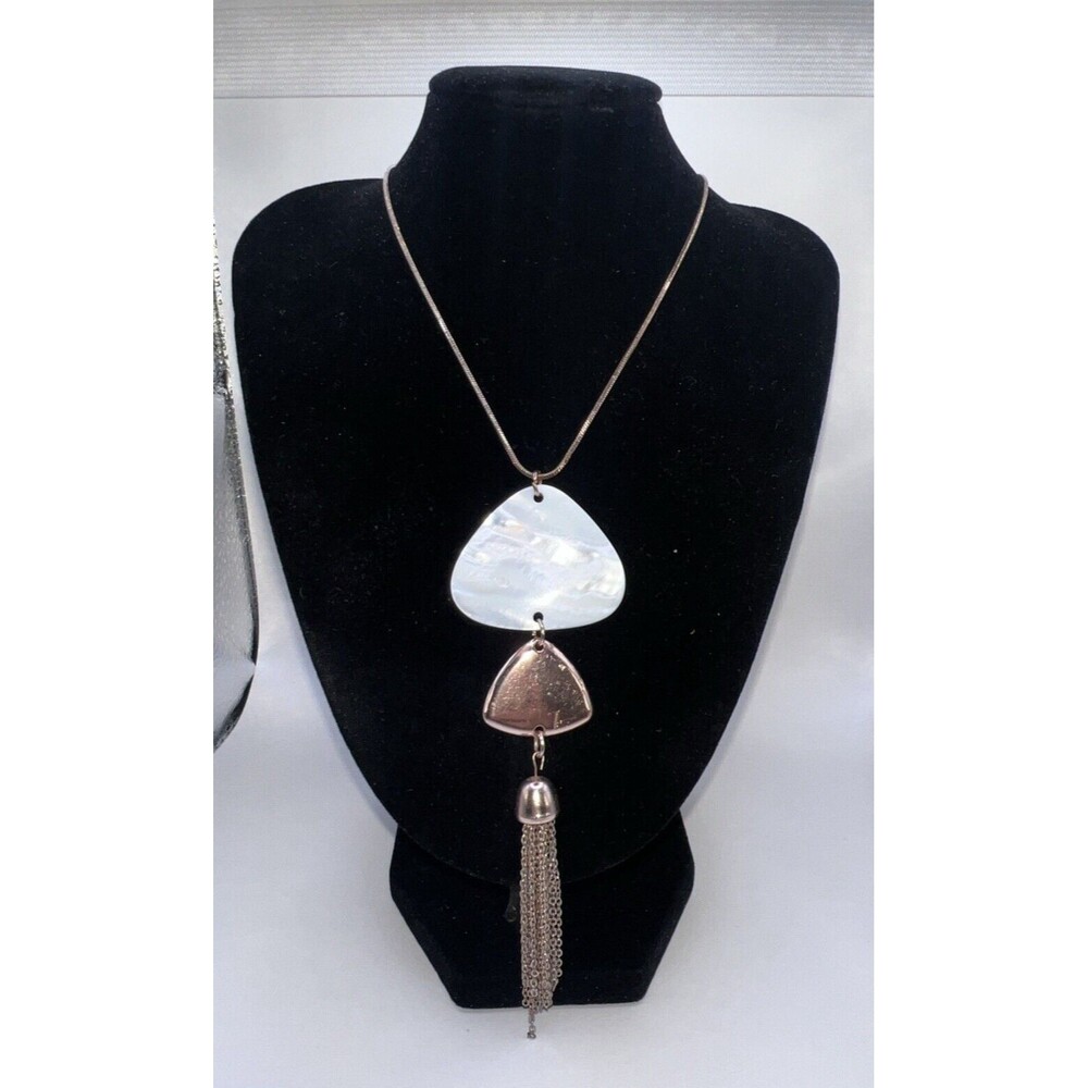 Necklace Womens Rose Gold White Shell Charm Tassel Long Chain Beachy Boho